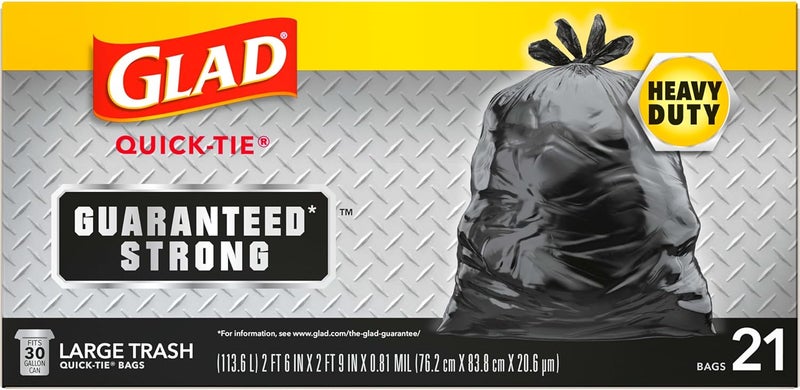 Glad Trash Bags, Strong Quick-Tie Large Garbage Bags - 30 Gallon - 21 Count (Package May Vary) - Image 4
